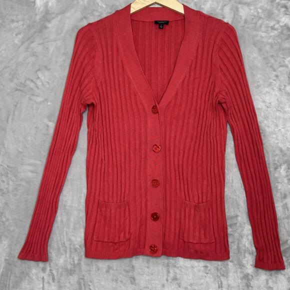 Talbots Sweater Womens Large Button Front Ribbed Cardigan Pockets Lightweight - Picture 1 of 9